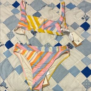 Billabong Pastel Stripe Bikini Set - Pink, Yellow, Blue